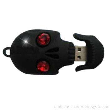 Black skull USB flash drive, 64MB to 128GB memory capacity